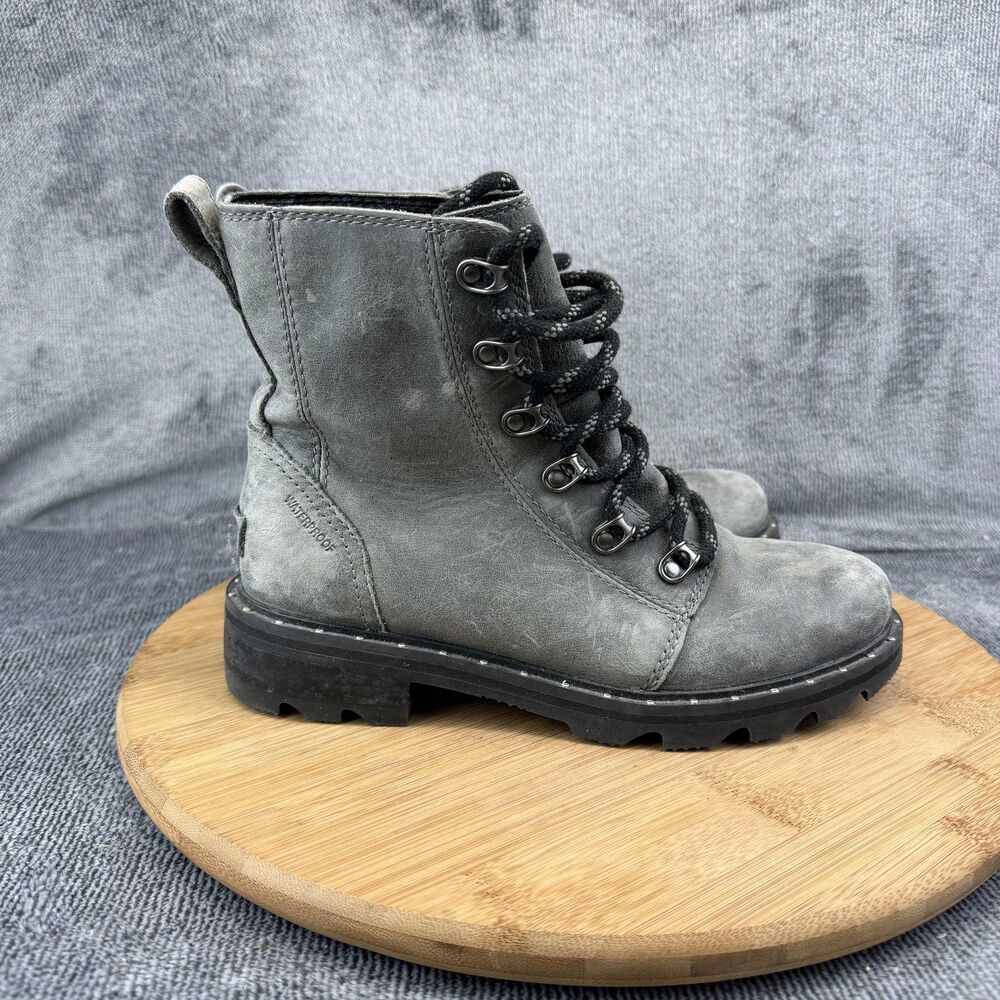 Sorel Boots Womens Size 6 Gray Nubuck Waterproof Lace Up Combat NL3699-052